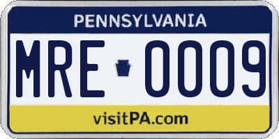 PA license plate MRE0009