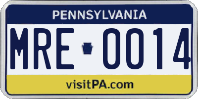 PA license plate MRE0014