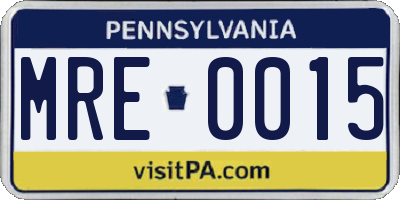 PA license plate MRE0015