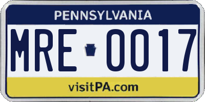 PA license plate MRE0017