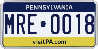 PA license plate MRE0018