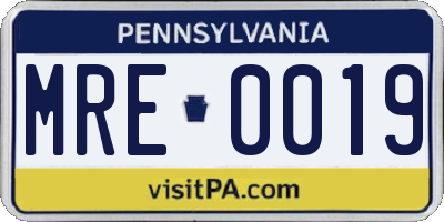 PA license plate MRE0019