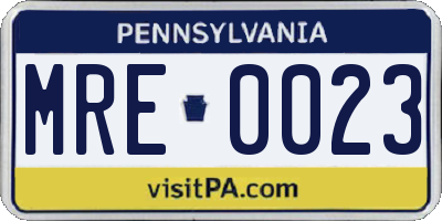 PA license plate MRE0023