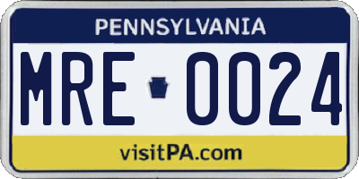 PA license plate MRE0024