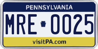 PA license plate MRE0025