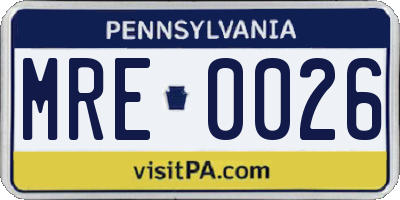 PA license plate MRE0026