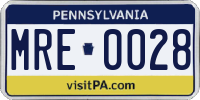 PA license plate MRE0028