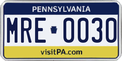 PA license plate MRE0030
