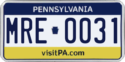 PA license plate MRE0031