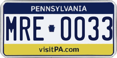 PA license plate MRE0033