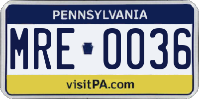 PA license plate MRE0036