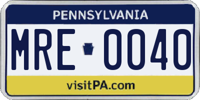 PA license plate MRE0040