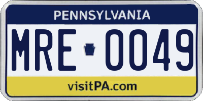 PA license plate MRE0049