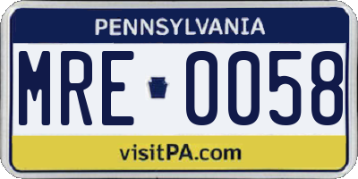 PA license plate MRE0058