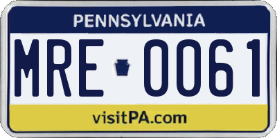 PA license plate MRE0061