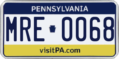 PA license plate MRE0068