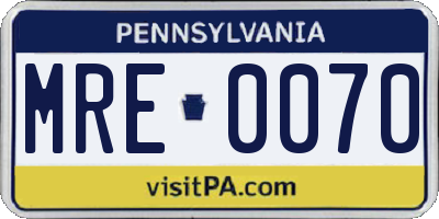 PA license plate MRE0070