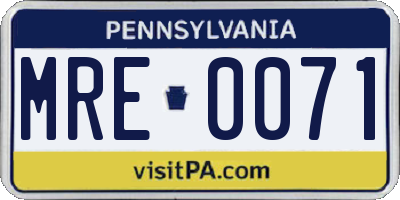 PA license plate MRE0071