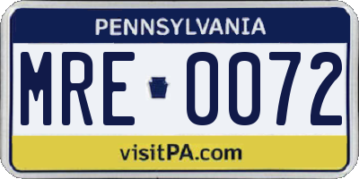 PA license plate MRE0072
