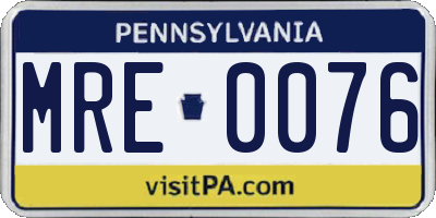 PA license plate MRE0076