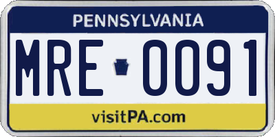 PA license plate MRE0091
