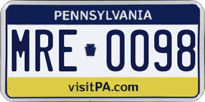 PA license plate MRE0098