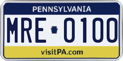 PA license plate MRE0100