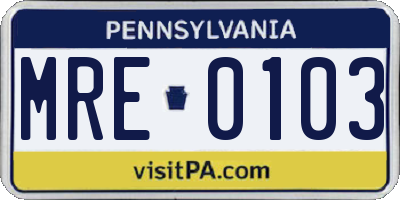 PA license plate MRE0103