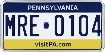 PA license plate MRE0104