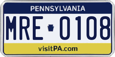 PA license plate MRE0108