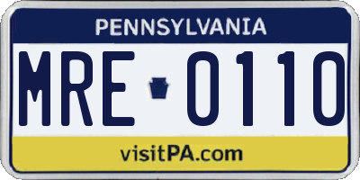 PA license plate MRE0110