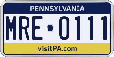 PA license plate MRE0111