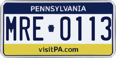 PA license plate MRE0113