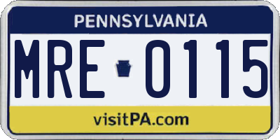 PA license plate MRE0115