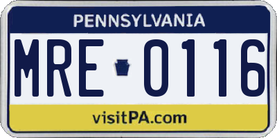 PA license plate MRE0116