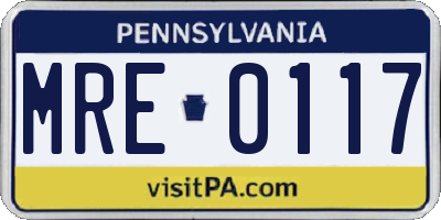 PA license plate MRE0117