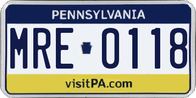 PA license plate MRE0118