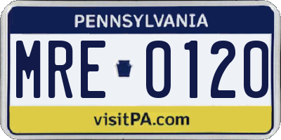 PA license plate MRE0120