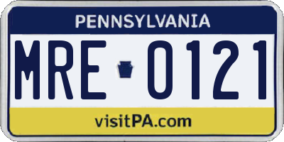 PA license plate MRE0121
