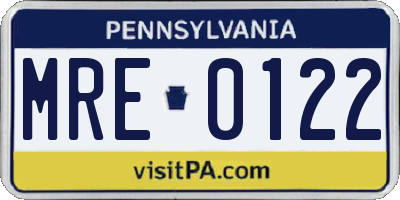PA license plate MRE0122