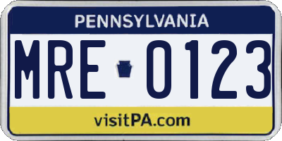 PA license plate MRE0123