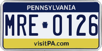 PA license plate MRE0126
