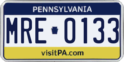 PA license plate MRE0133