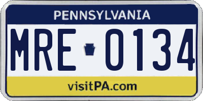 PA license plate MRE0134