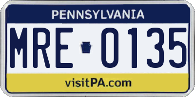 PA license plate MRE0135