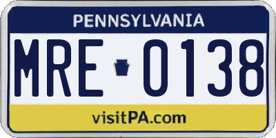 PA license plate MRE0138