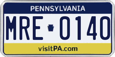 PA license plate MRE0140