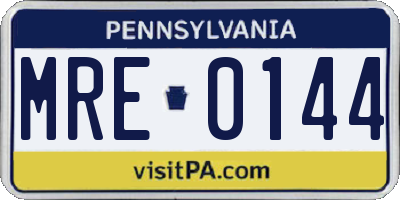 PA license plate MRE0144