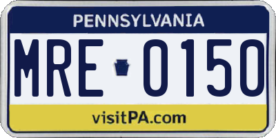 PA license plate MRE0150
