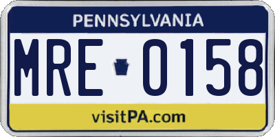 PA license plate MRE0158